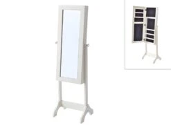 Armoire à Bijoux Miroir Psyché En MDF Et Bois De Sapin BERENICE - L.30 X H.120 Cm - Blanc