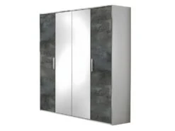 IZIA GRISE - Armoire 4 Portes Avec Penderie Et Miroir