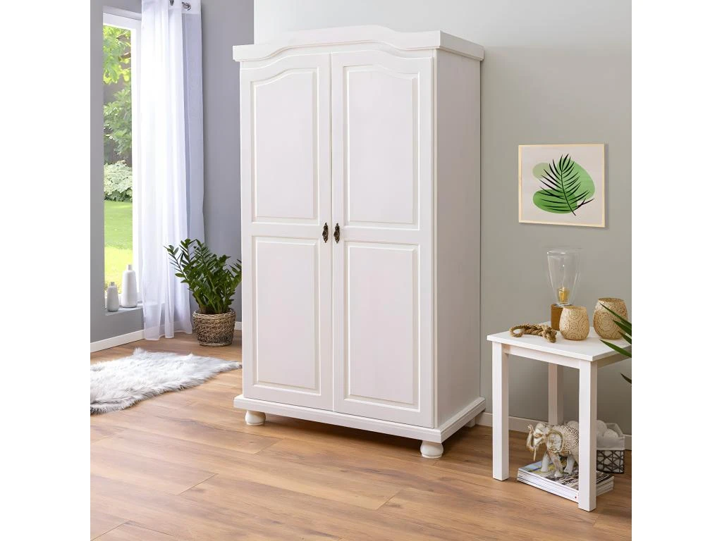 SYDNEY - Armoire 2 Portes + Penderie Bois Massif Vernis Blanc â Image 4