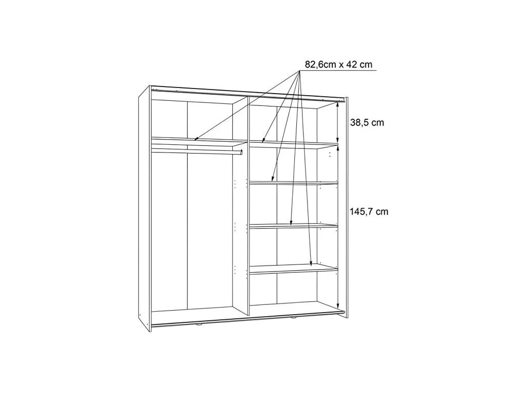 Armoire 2 Portes Coulissantes 5 Tablettes Blanc LaquĂ© Miroir - JEIK â Image 4