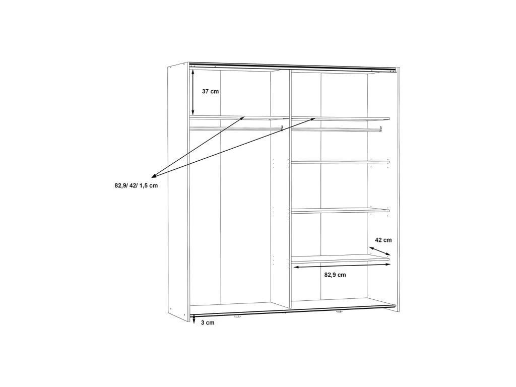 Armoire 2 Portes Coulissantes 5 Tablettes Blanc LaquĂ© Miroir - JEIK â Image 5