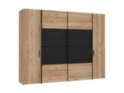 Armoire Portes Coulissantes Et Battantes Noir Et ChĂȘne - KAMILA