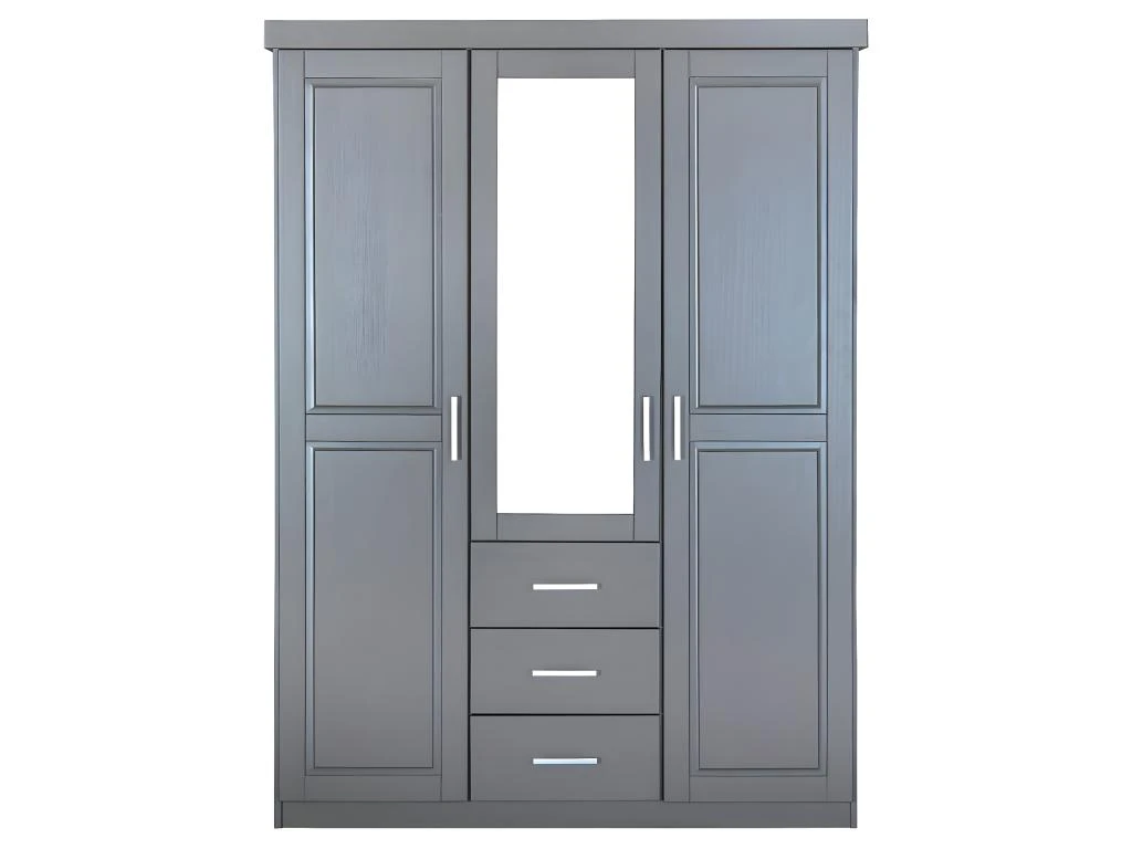 STRADI - Armoire 3 Portes 3 Tiroirs Grise Avec Miroir