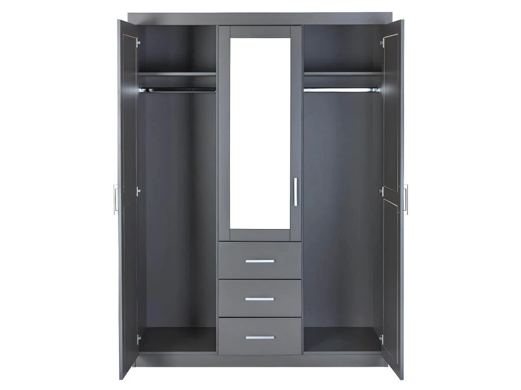 STRADI - Armoire 3 Portes 3 Tiroirs Grise Avec Miroir – Image 2