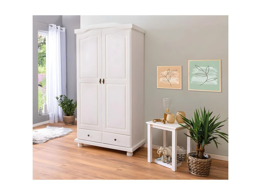 NEDER - Armoire 2 Portes Bois Massif Blanc – Image 2