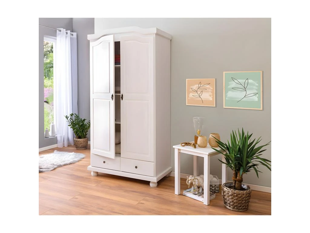 NEDER - Armoire 2 Portes Bois Massif Blanc – Image 4