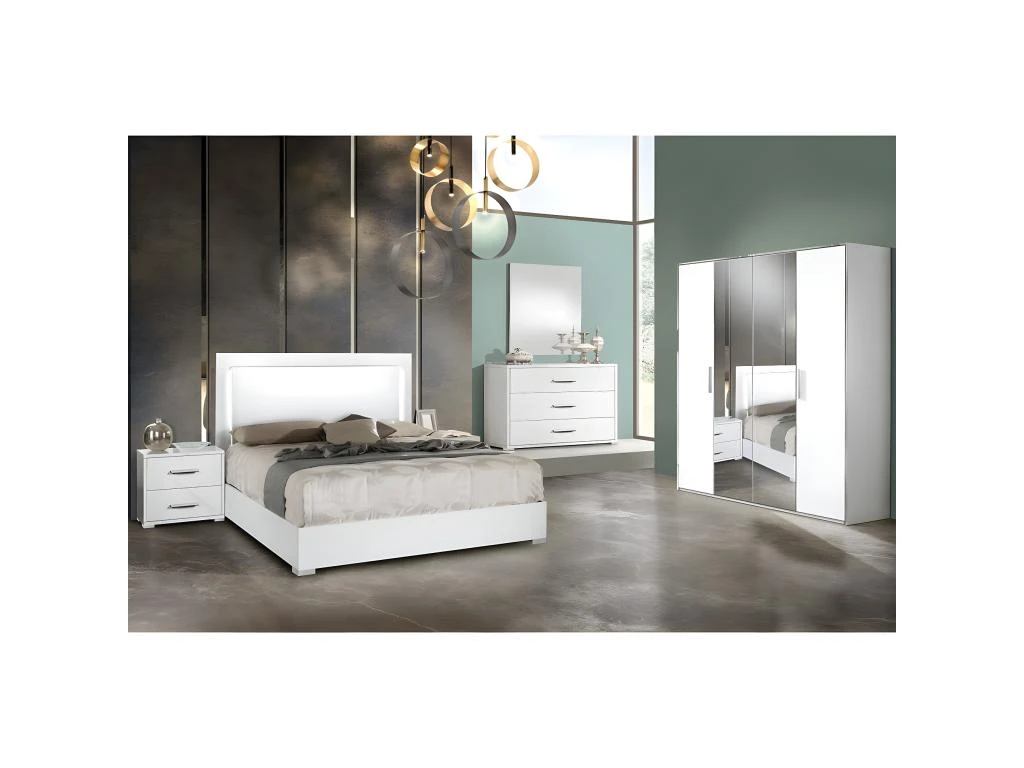 IZIA BLANCHE - Armoire 4 Portes Avec Penderie Et Miroir â Image 2