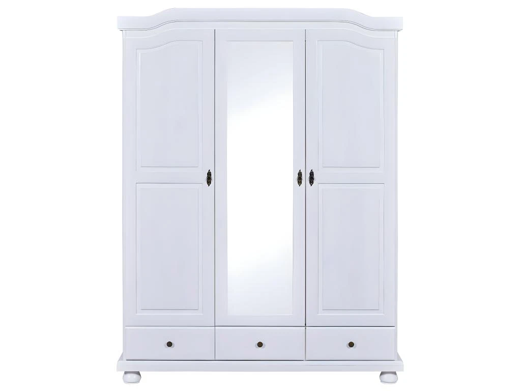 NEDER - Armoire 3 Portes Avec Penderie Bois Massif Vernis Blanc