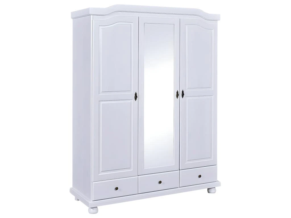 NEDER - Armoire 3 Portes Avec Penderie Bois Massif Vernis Blanc – Image 3