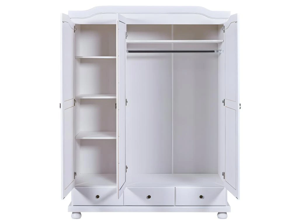 NEDER - Armoire 3 Portes Avec Penderie Bois Massif Vernis Blanc – Image 4