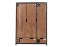 TCHAD - Armoire 3 Portes 2 Tiroirs En Pin Massif Avec Motifs