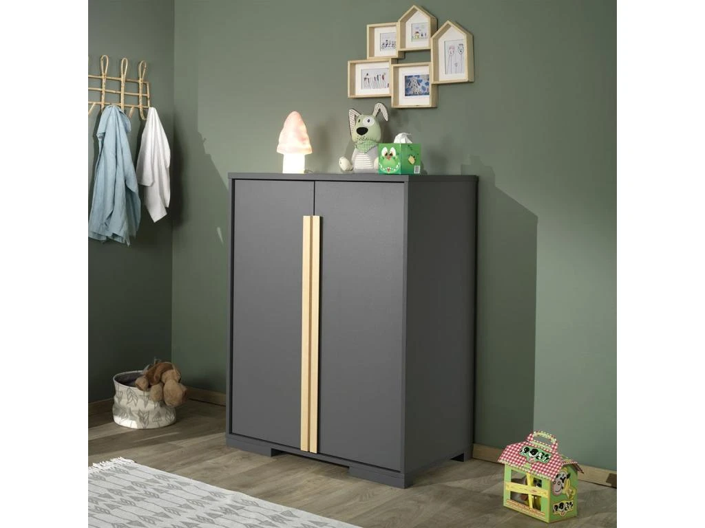 NASH DARK - Armoire Basse 2 Portes Anthracite Et Bois – Image 2