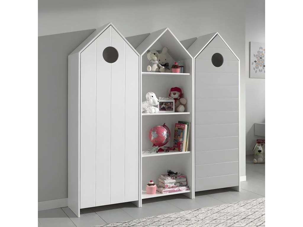 HAVRE - Pack BibliothĂšque + 2 Armoires Blanche Et Gris