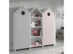HAVRE - Pack Bibliothèque + 2 Armoires Rose Et Grise