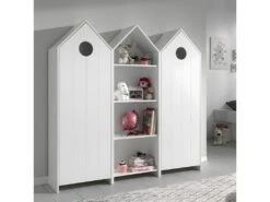 HAVRE - Pack Bibliothèque + 2 Armoires Blanches