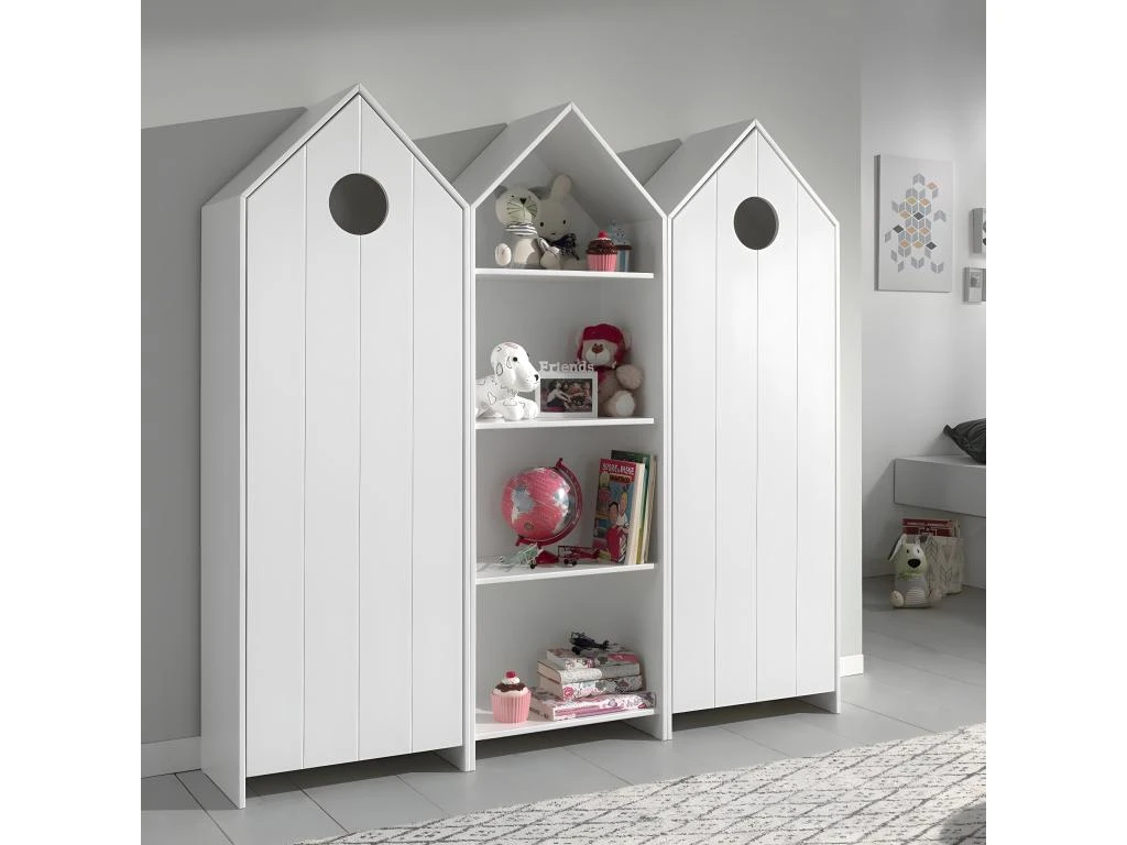 HAVRE - Pack Bibliothèque + 2 Armoires Blanches