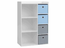 Meuble De Rangement Pour Garçon 3 Niches + 4 Tiroirs Bleu Et Gris