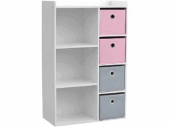 Meuble De Rangement Pour Fille 3 Niches + 4 Tiroirs Rose Et Gris