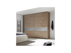 Armoire 2 Portes Coulissantes Noyer Clair/Ciment - ANIECE