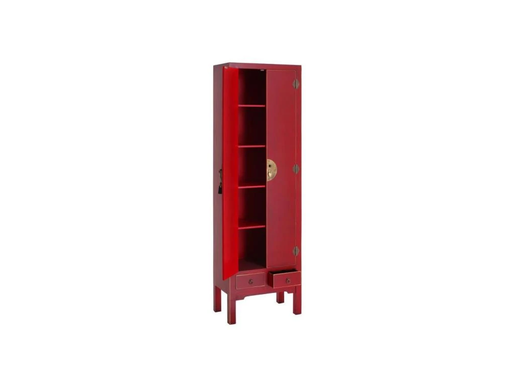 Armoire Lingère 2 Portes, 2 Tiroirs Rouge Meuble Chinois - PEKIN