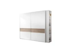 Armoire 2 Portes Coulissantes Blanc/Noyer Clair - ANIECE N°3