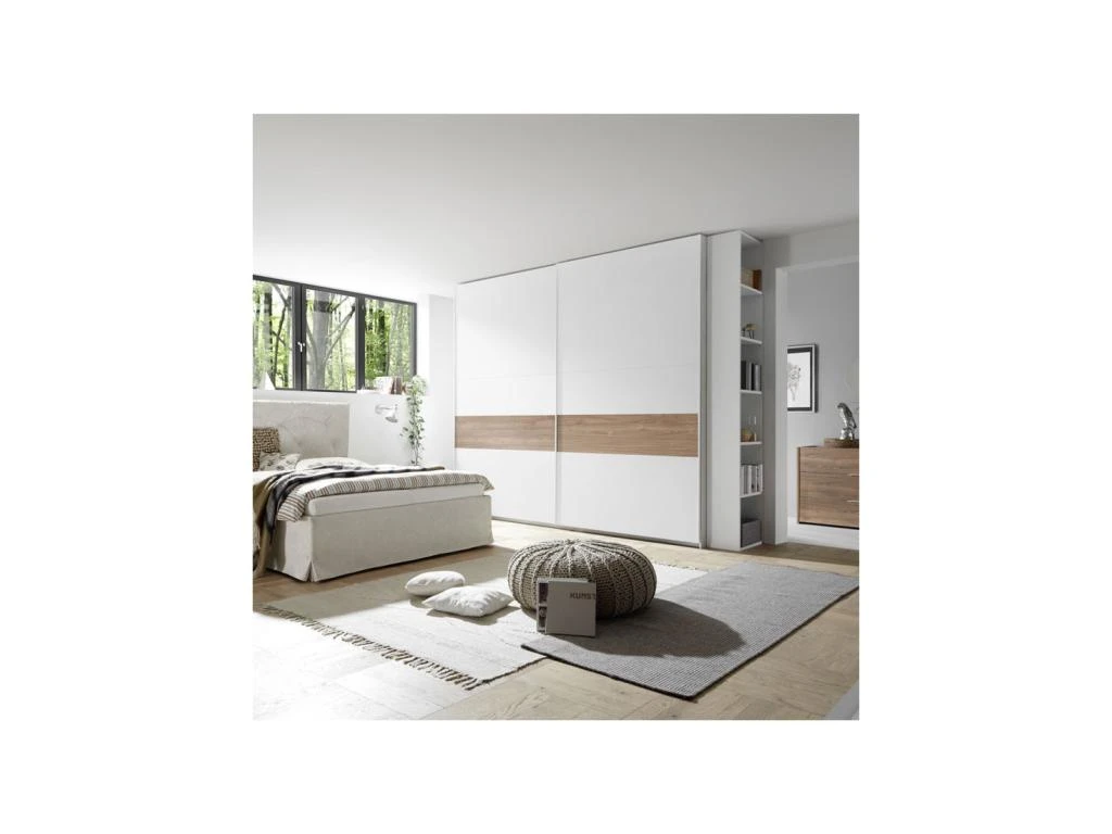 Armoire 2 Portes Coulissantes Blanc/Noyer Clair - ANIECE N°3 â Image 2