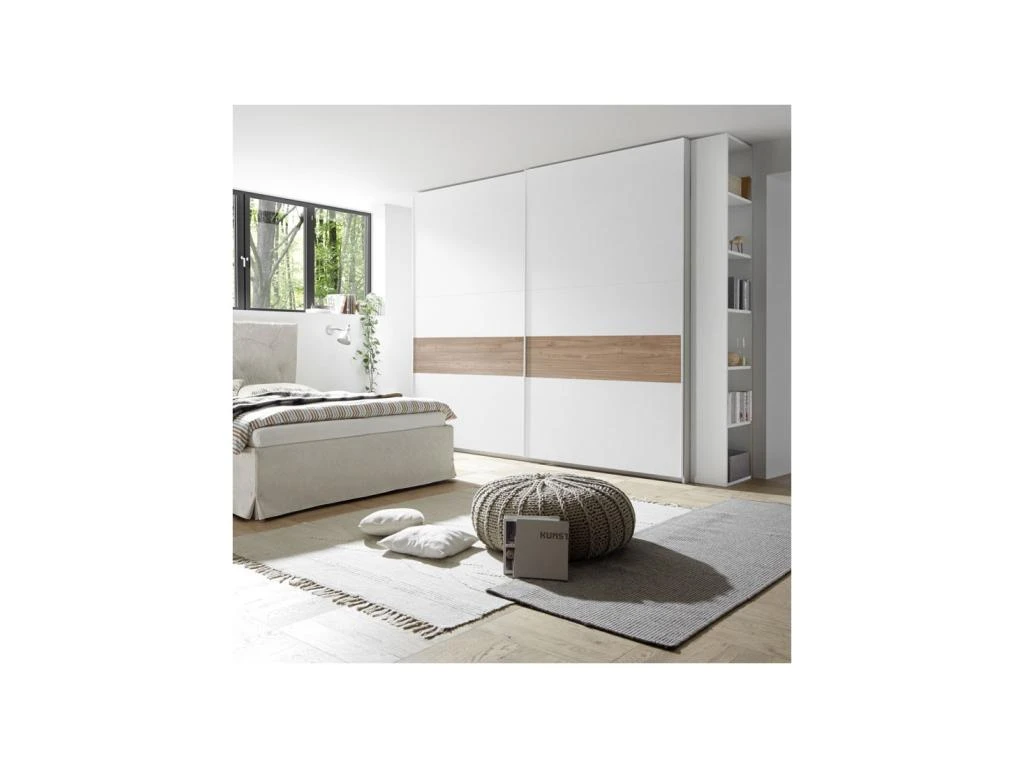 Armoire 2 Portes Coulissantes Blanc/Noyer Clair - ANIECE N°3 â Image 3