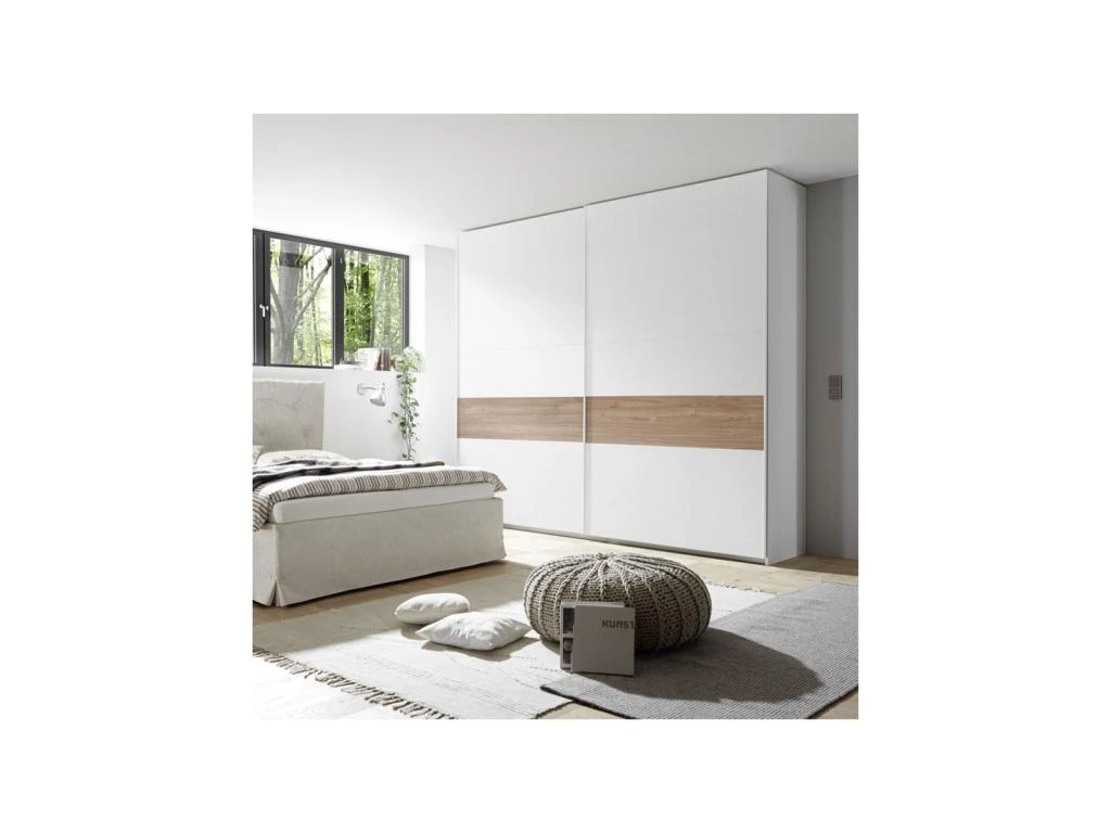 Armoire 2 Portes Coulissantes Blanc/Noyer Clair - ANIECE N°3 â Image 4