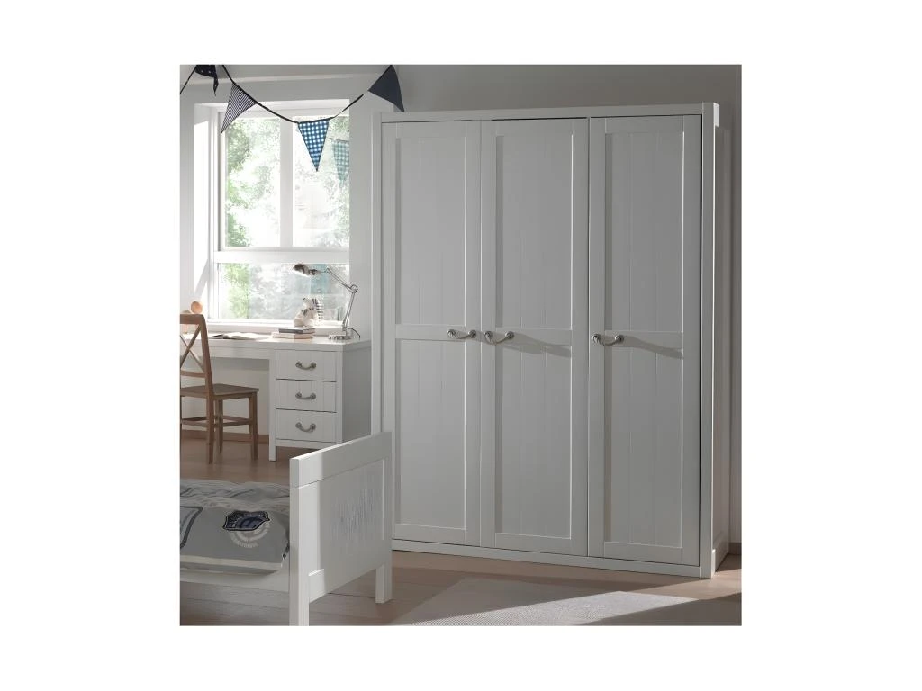 LAZIO - Armoire 3 Portes Effet Lambris PoignĂ©es Corde â Image 2