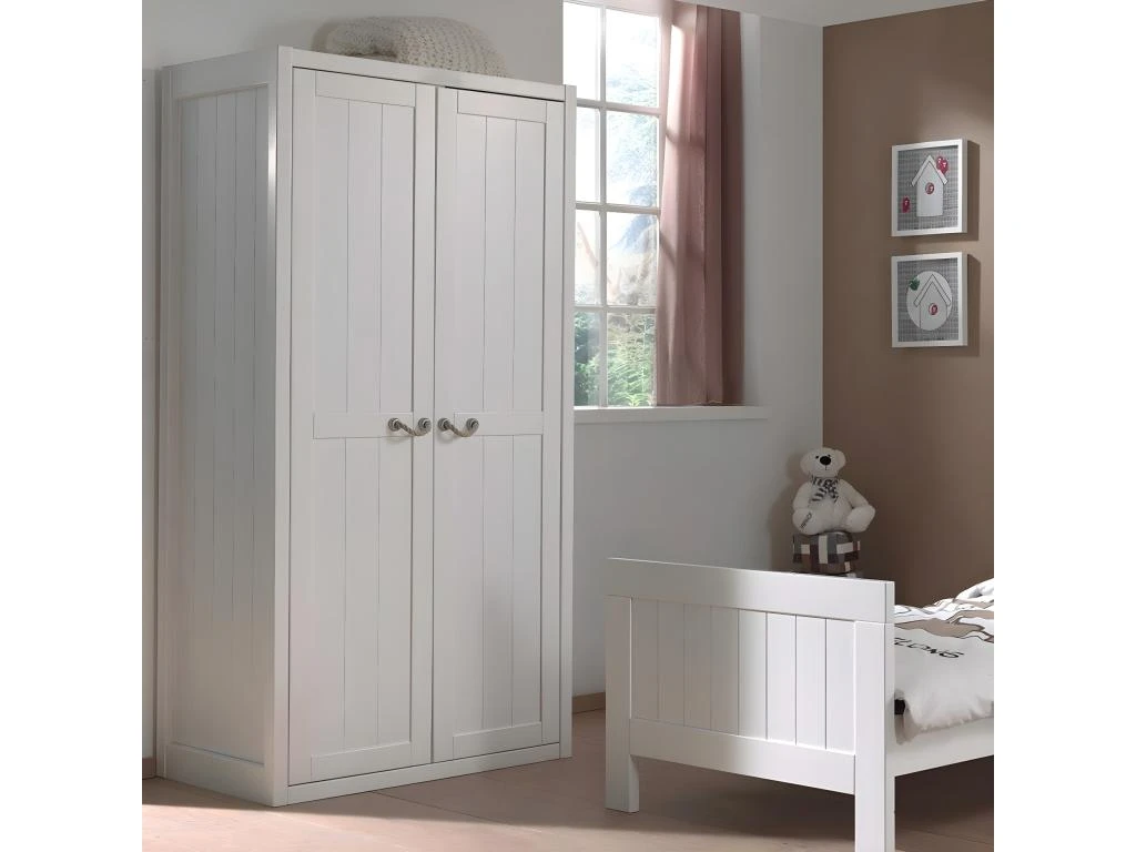 LAZIO - Armoire 2 Portes Effet Lambris PoignĂ©es Corde â Image 2