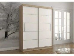VIELL - Grande Armoire à Portes Coulissantes - 5 étagères + Tringle - 150x61x200 Cm
