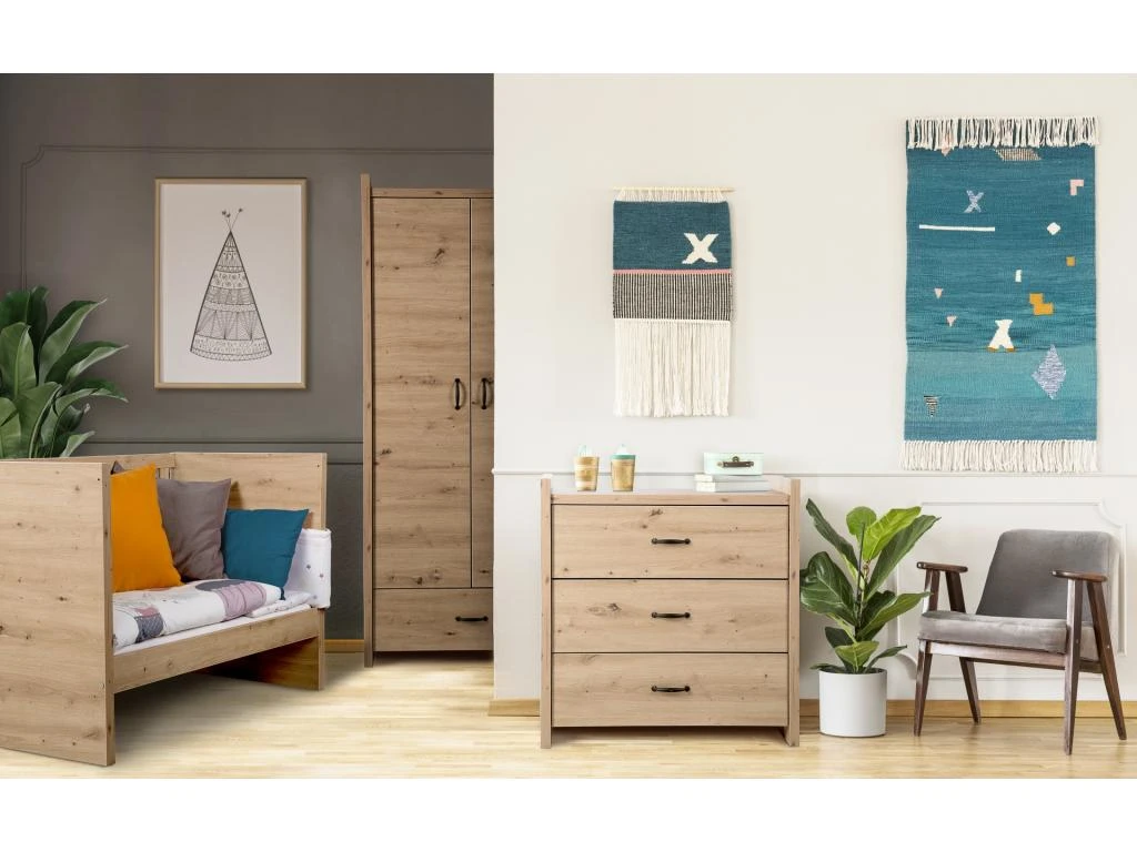 MINEA | Armoire ELISA L. 84 Cm Imitation ChĂȘne | 2 Portes + 1 Tiroir â Image 4