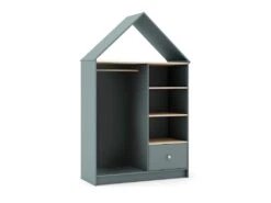 KAINA - Dressing Cabane Enfant MDF Et Pin Coloris Gris Vert Et Naturel