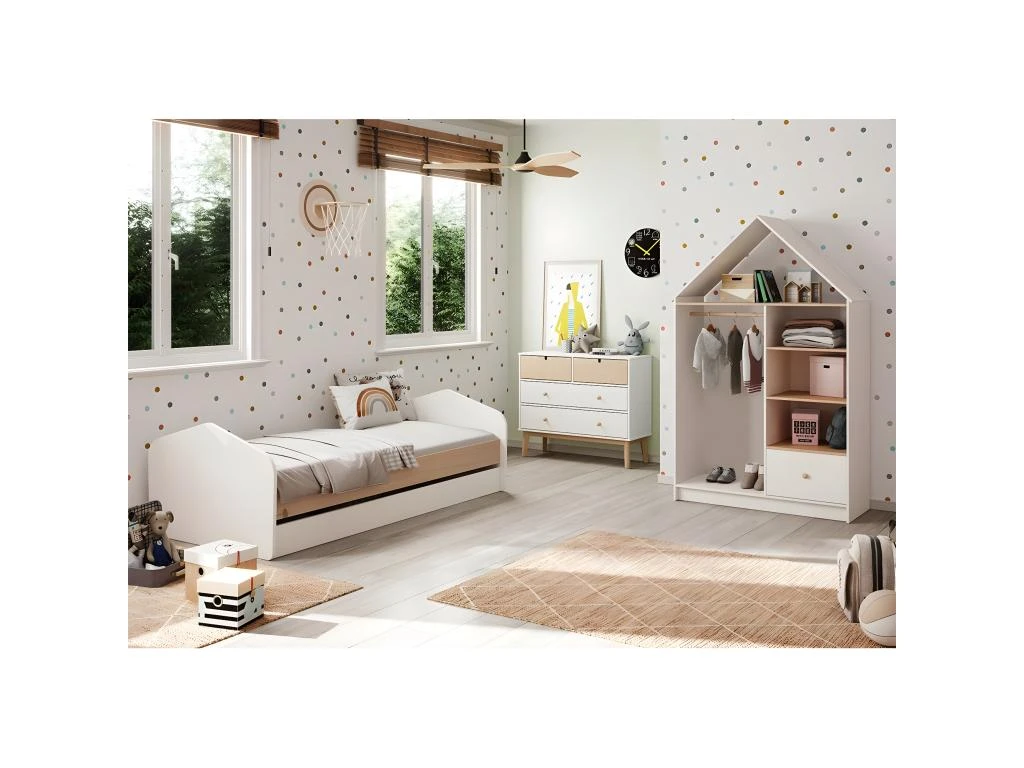 KAINA - Dressing Cabane Enfant MDF Et Pin Coloris Blanc Et Naturel â Image 2