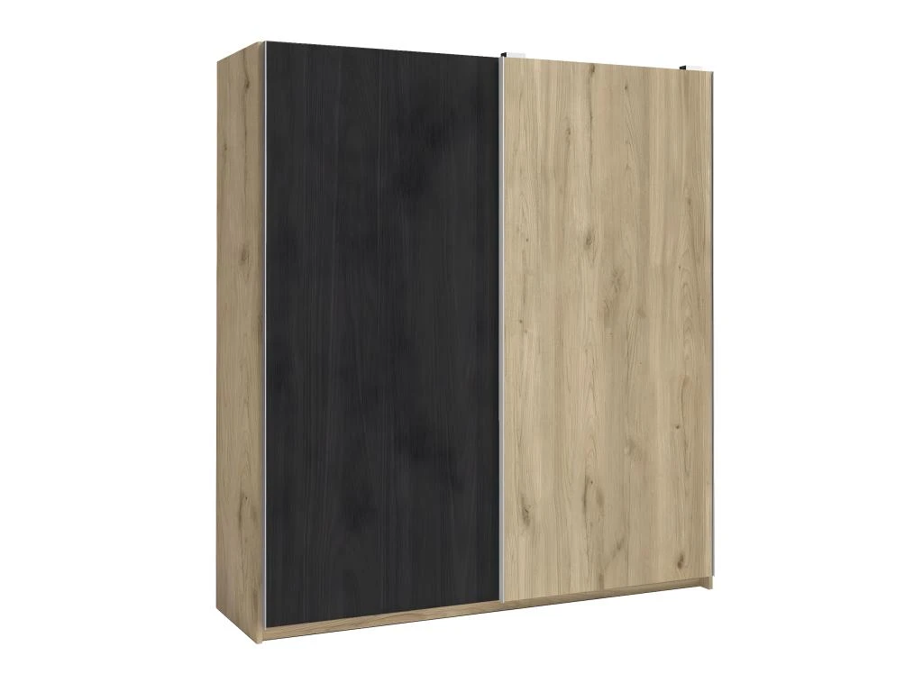KONETIS - Armoire Penderie 2 Portes Coulissantes Effet ChĂȘne Et Bois Noir
