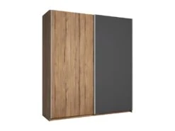 CAMINA - Armoire Penderie 2 Portes Coulissantes Effet Noyer Et Gris Anthracite