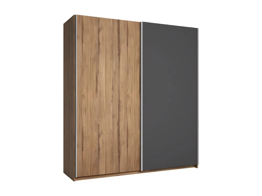 CAMINA - Armoire Penderie 2 Portes Coulissantes Effet Noyer Et Gris Anthracite