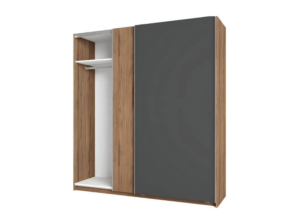 CAMINA - Armoire Penderie 2 Portes Coulissantes Effet Noyer Et Gris Anthracite â Image 5