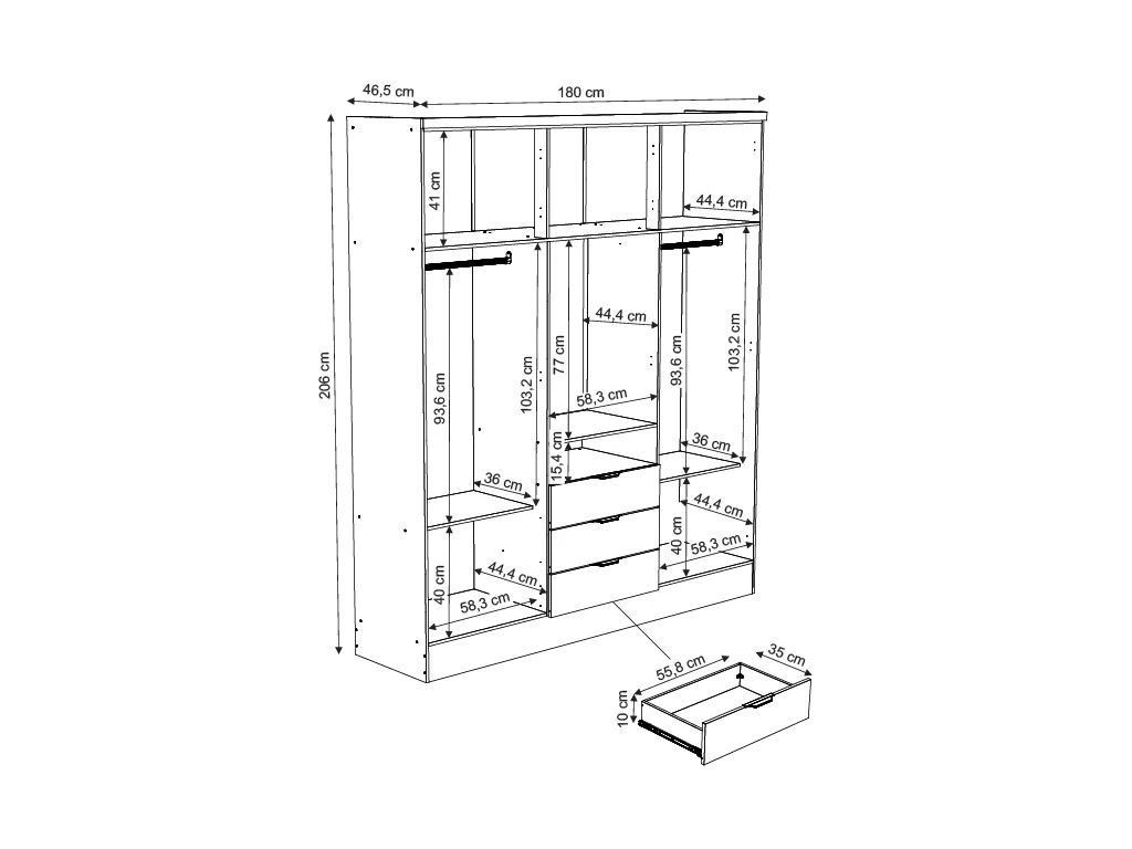 Armoire 6 Portes Et 3 Tiroirs - Avec Miroir - L180 Cm - Coloris : Naturel Et Beige - ELORIO – Image 5