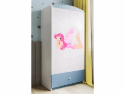 Armoire Enfant Fée Avec Des Ailes 2 Portes 1 Tiroir De Rangement - Bleu