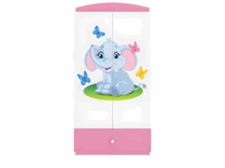 Armoire Enfant Éléphant 2 Portes 1 Tiroir De Rangement - Rose