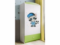 Armoire Enfant Raton Laveur 2 Portes 1 Tiroir De Rangement - Vert