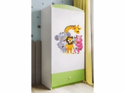 Armoire Enfant Zoo 2 Portes 1 Tiroir De Rangement - Vert