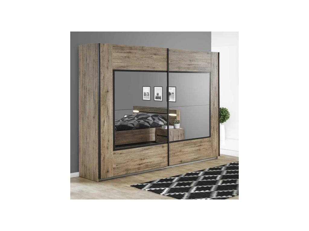 Armoire 2 Portes Coulissantes 245 Teinte ChĂȘne Moyen - NIKITO â Image 2