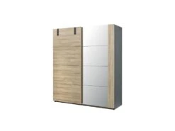 Armoire 2 Portes Coulissantes Chêne/Miroir - OUDONG N°1