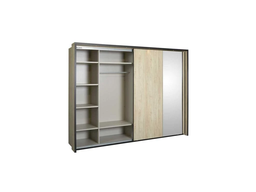 Armoire 2 Portes Coulissantes 280 Cm ChĂȘne + LEDs - LOPEL â Image 3
