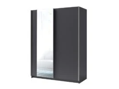 Armoire, Garde Robe 150cm Coloris Gris Graphite Collection GOZU. Deux Portes Coulissantes. Dressing Complet Avec Miroir.