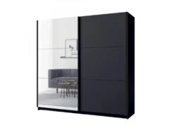 Armoire Collection ARSALA 200 Cm Coloris Gris Graphite Avec Deux Portes Coulissantes Avec Miroirs. Penderie Et étagÚres.
