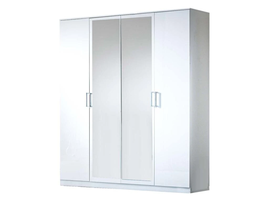 Armoire 4 Portes Battantes 2 Miroirs LaquĂ© Blanc Brillant - AREZZO - L 182 X L 63 X H 210 Cm â Image 2