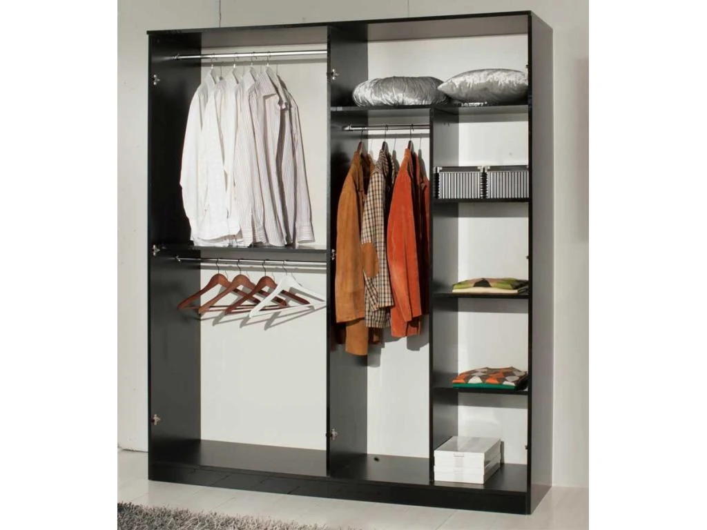 Armoire 4 Portes Battantes 2 Miroirs LaquĂ© Blanc Brillant - AREZZO - L 182 X L 63 X H 210 Cm â Image 3